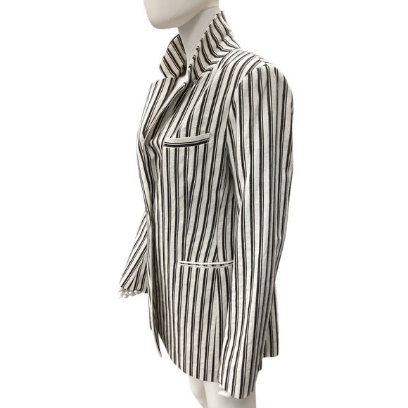 BCBGMaxAzria Blazer Women’s SZ L Stripes Cotton Linen Blend Button Closure White - Picture 2 of 5